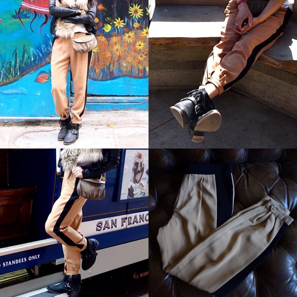 ZARA BEIGE BLACK STRIPE TUXEDO TROUSER CUFFED PANTS SOLD OUT